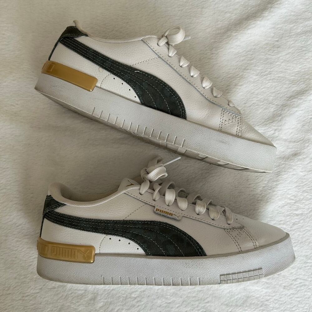 PUMA Jada Renew Women's White Leather Sneakers - Green & Gold - Size 7